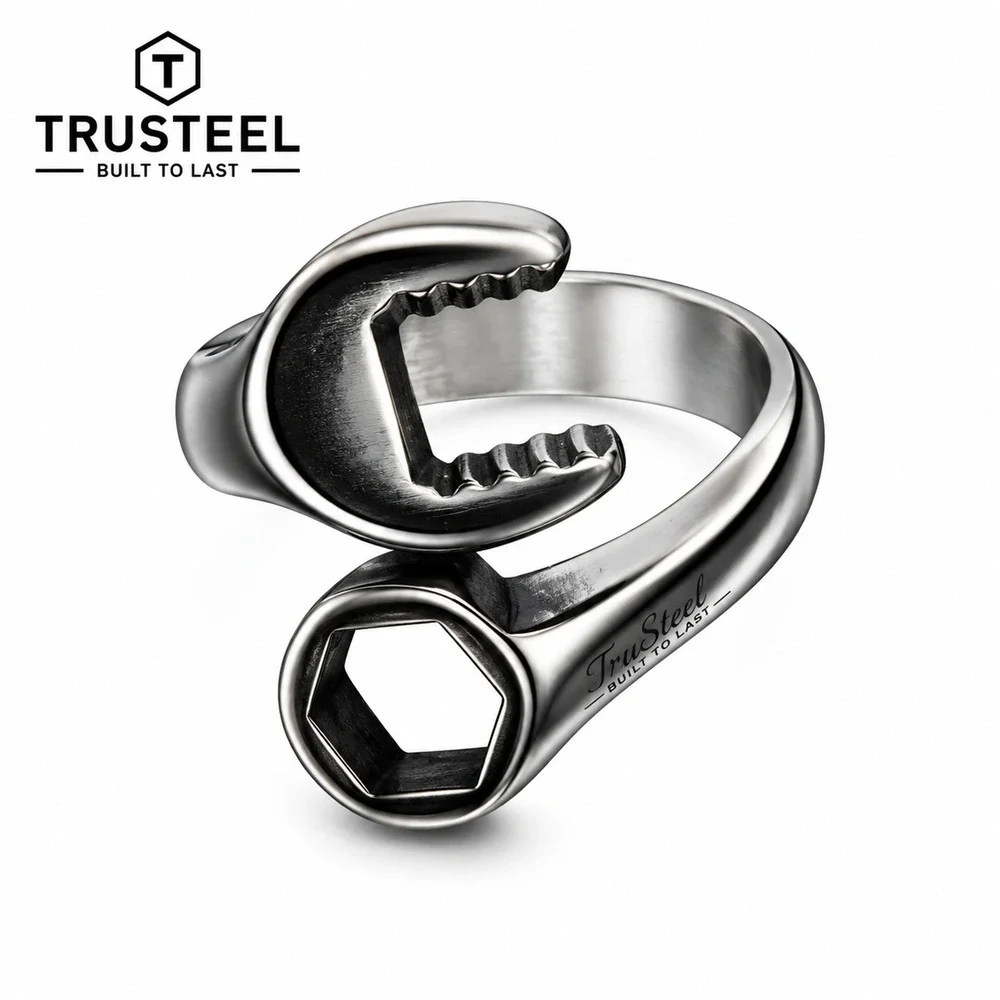 Wrench Ring 316L Stainless Steel Ring Mechanic Biker men’s size 8
